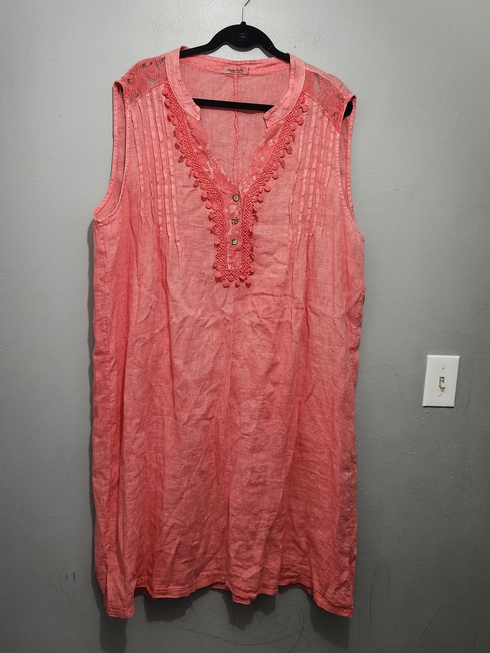 Alessia Pacini 100% Linen Coral Sleeveless Tunic Dress Size 1X